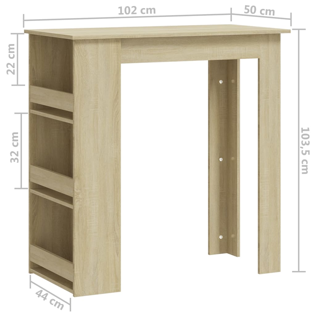 vidaXL Table de bar avec rangement Chêne sonoma 102x50x103,5 cm