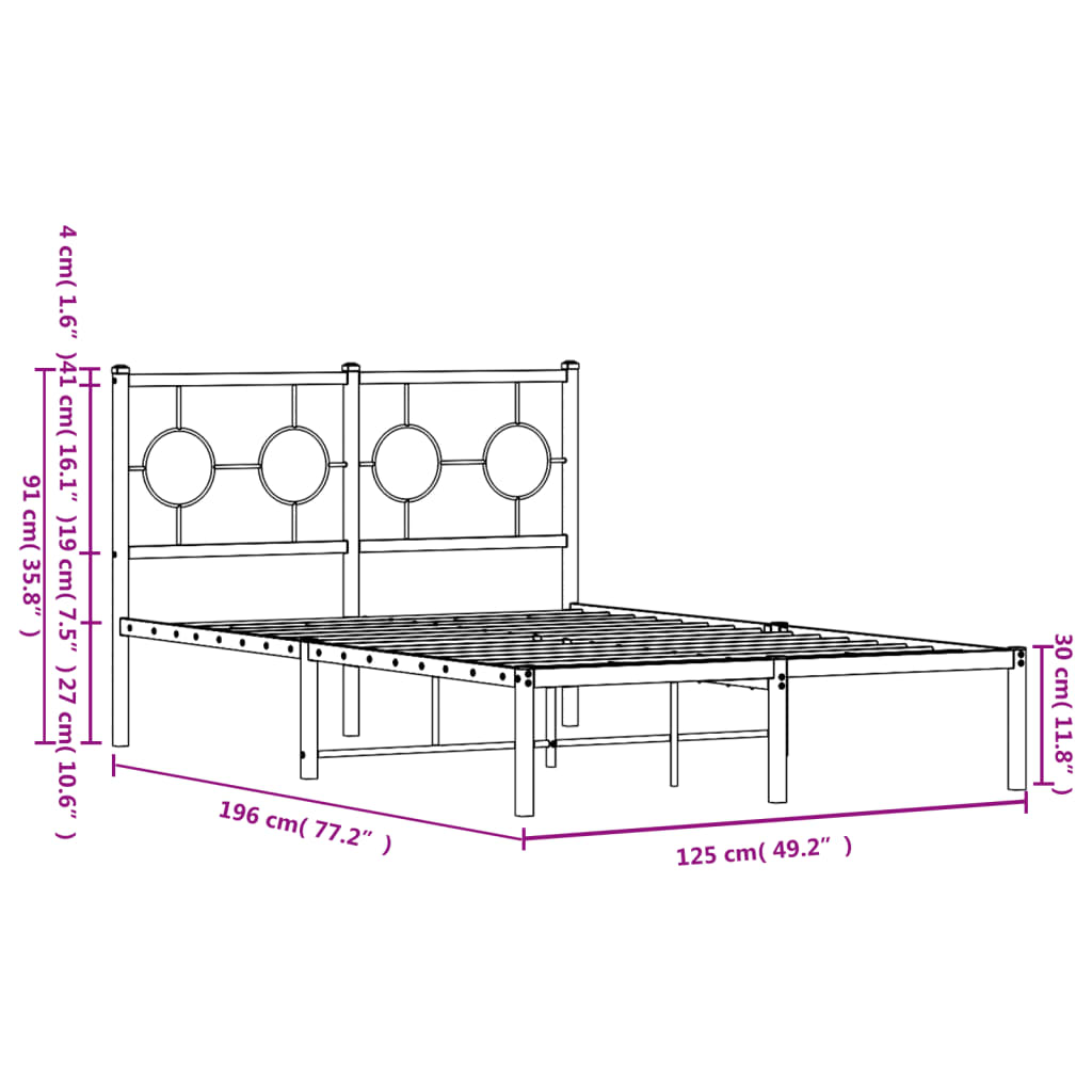 vidaXL Cadre de lit métal sans matelas avec tête de lit noir 120x190cm