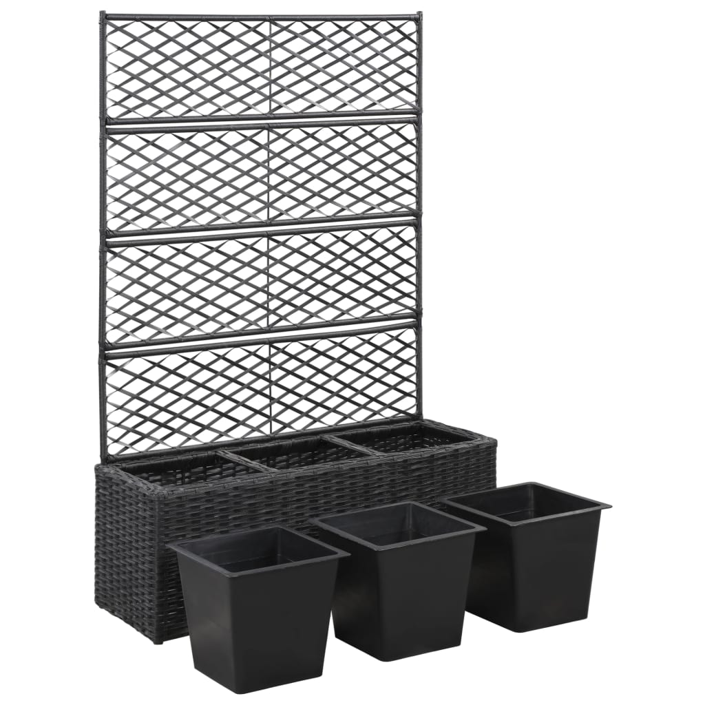 vidaXL Jardinière en treillis 3 pots 83x30x130 cm résine tressée noir