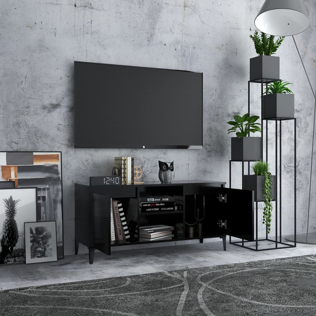 vidaXL Meuble TV avec pieds en métal Noir 103,5x35x50 cm