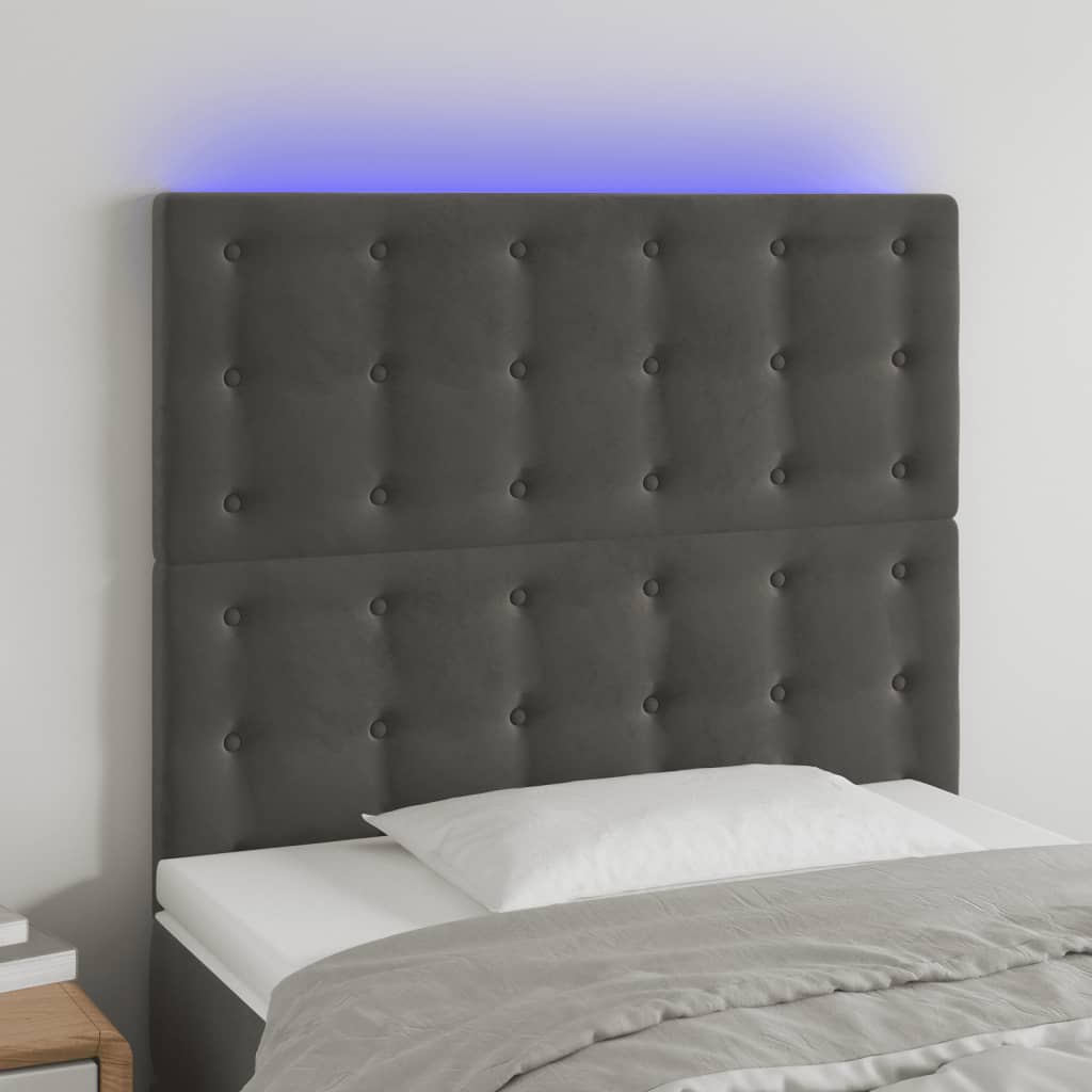 vidaXL Tête de lit à LED Gris foncé 100x5x118/128 cm Velours