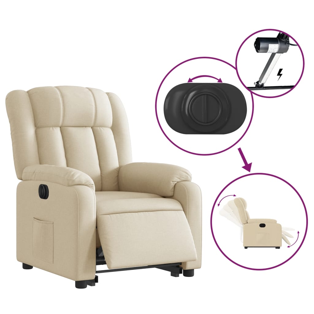 vidaXL Fauteuil inclinable électrique crème tissu