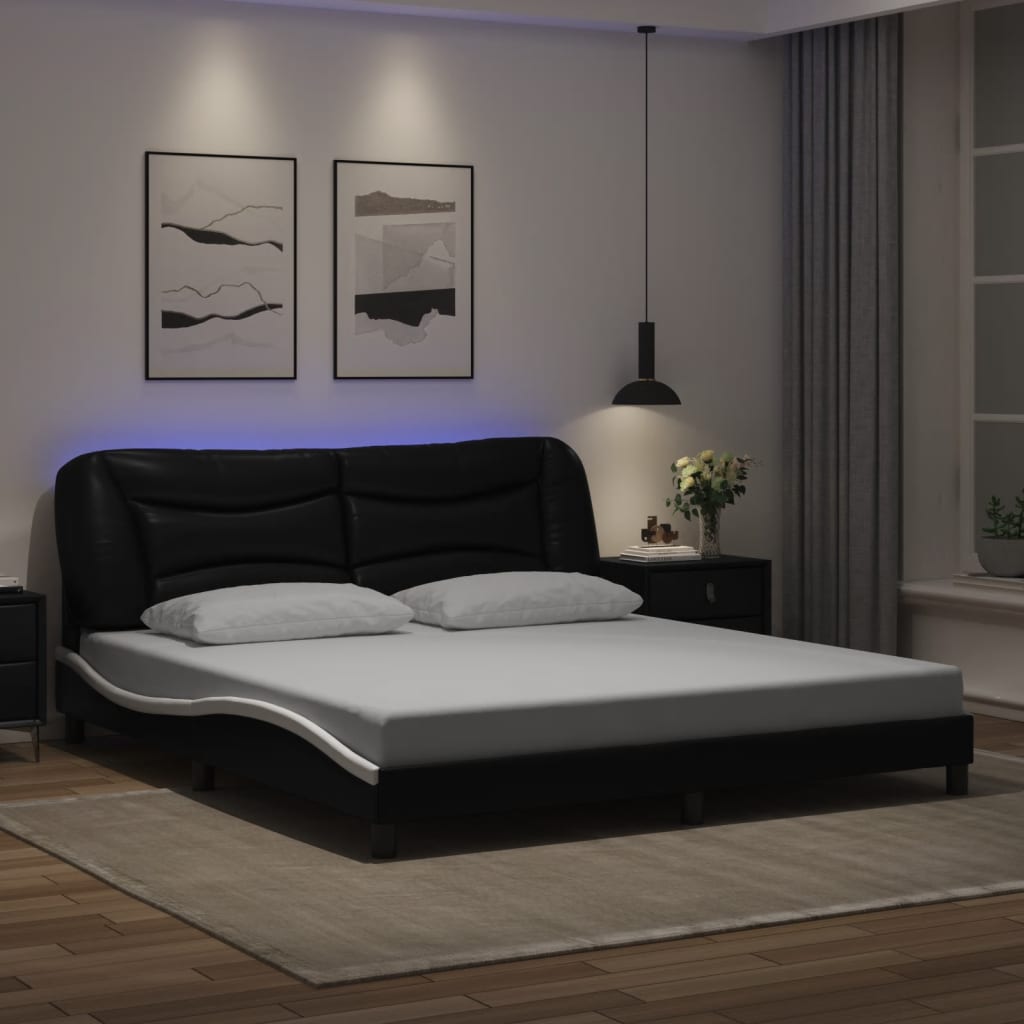 vidaXL Cadre de lit avec LED sans matelas noir et blanc 180x200 cm