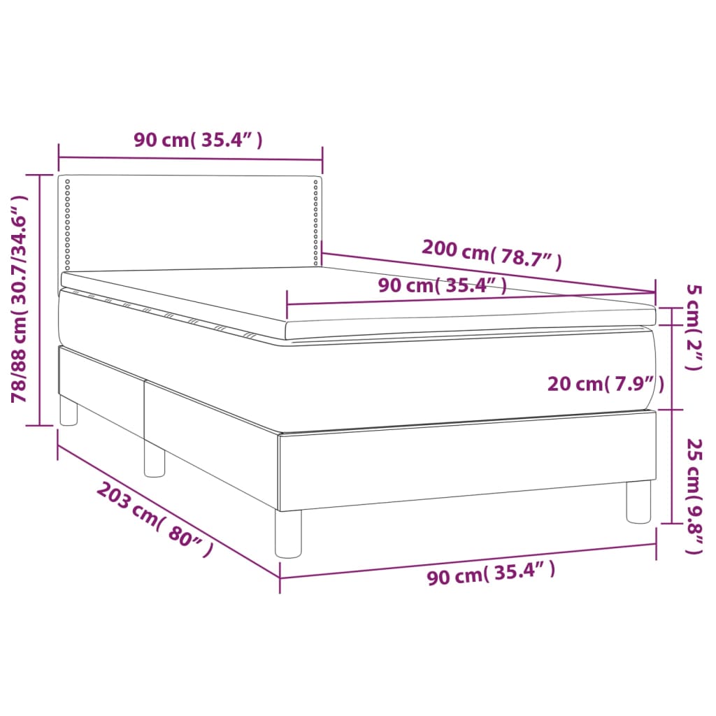 vidaXL Sommier à lattes de lit avec matelas Cappuccino 90x200 cm