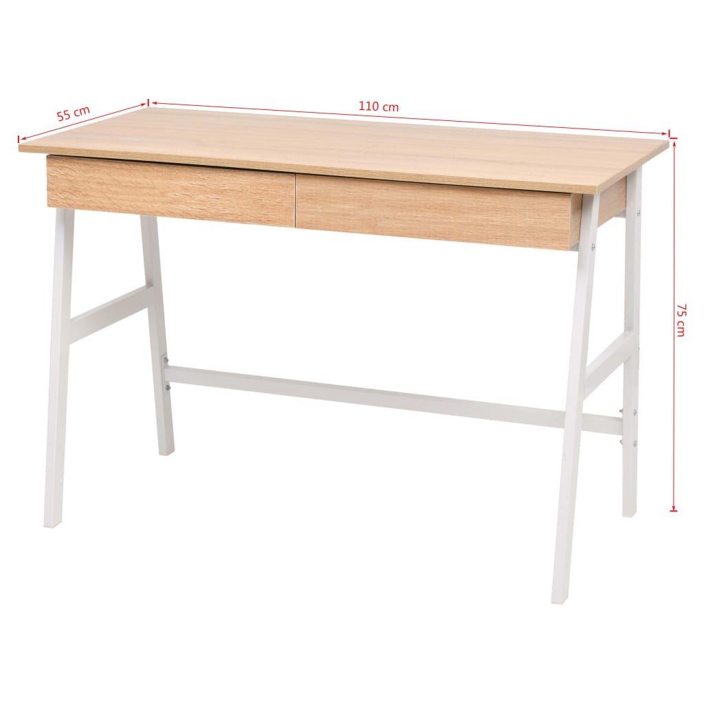 vidaXL Table d'écriture 110 x 55 x 75 cm Chêne et blanc