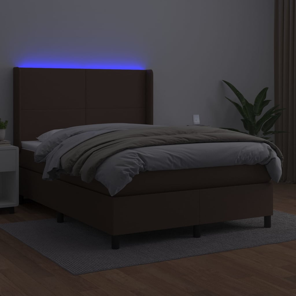 vidaXL Sommier à lattes de lit matelas LED Marron 140x200cm Similicuir