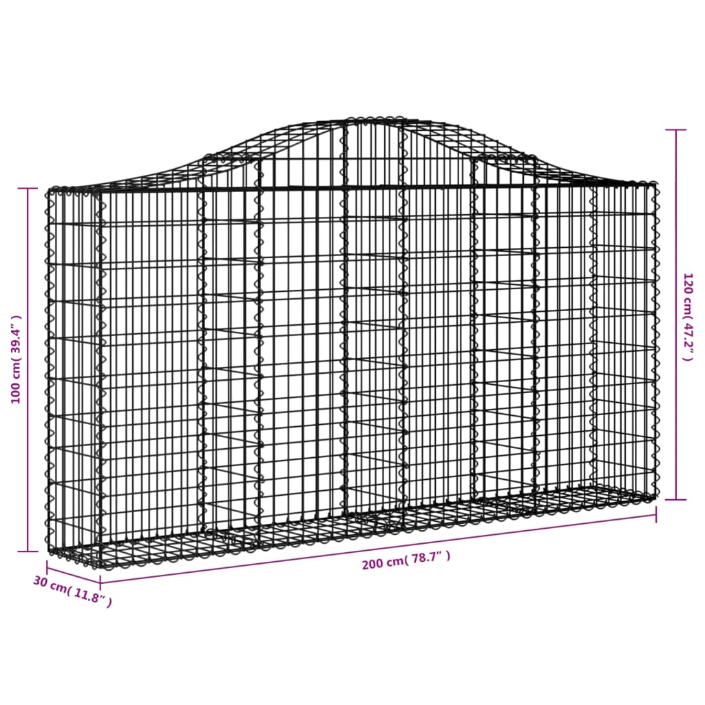 vidaXL Paniers à gabions arqués 2 pcs 200x30x100/120 cm Fer galvanisé