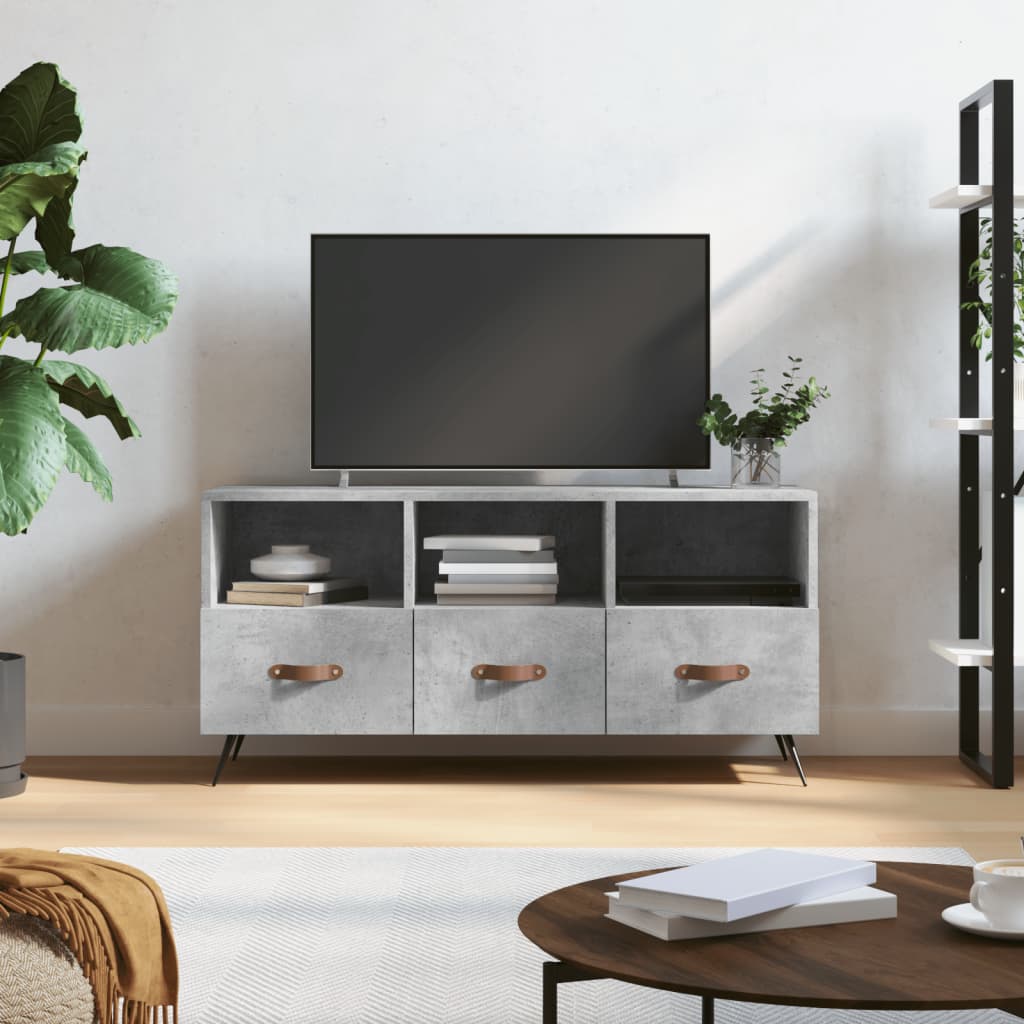 vidaXL Meuble TV gris béton 102x36x50 cm bois d'ingénierie