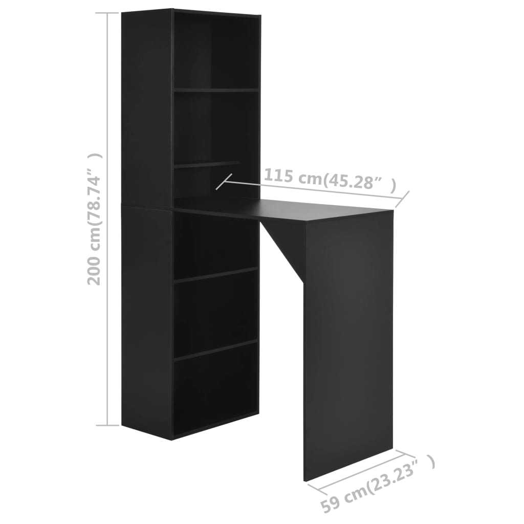 vidaXL Table de bar avec armoire Noir 115x59x200 cm