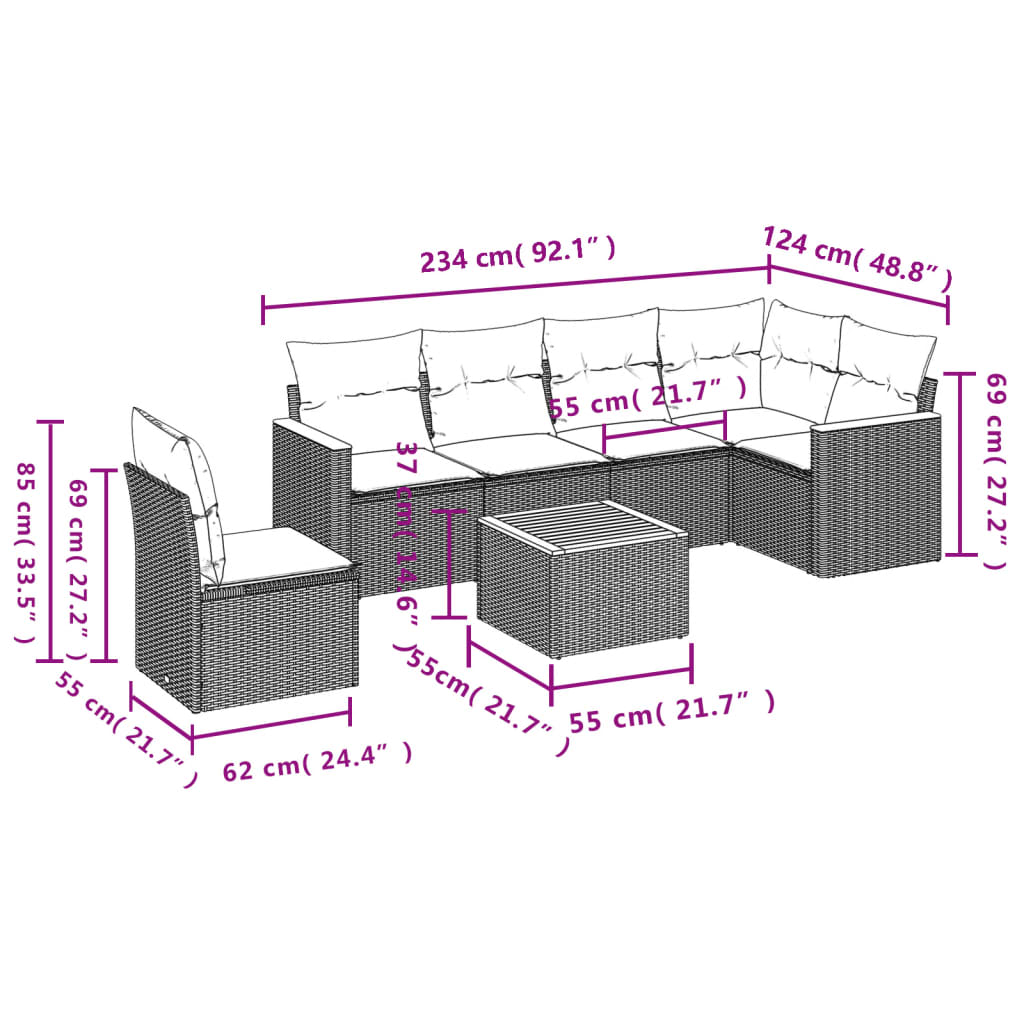 vidaXL Salon de jardin avec coussins 7 pcs beige résine tressée