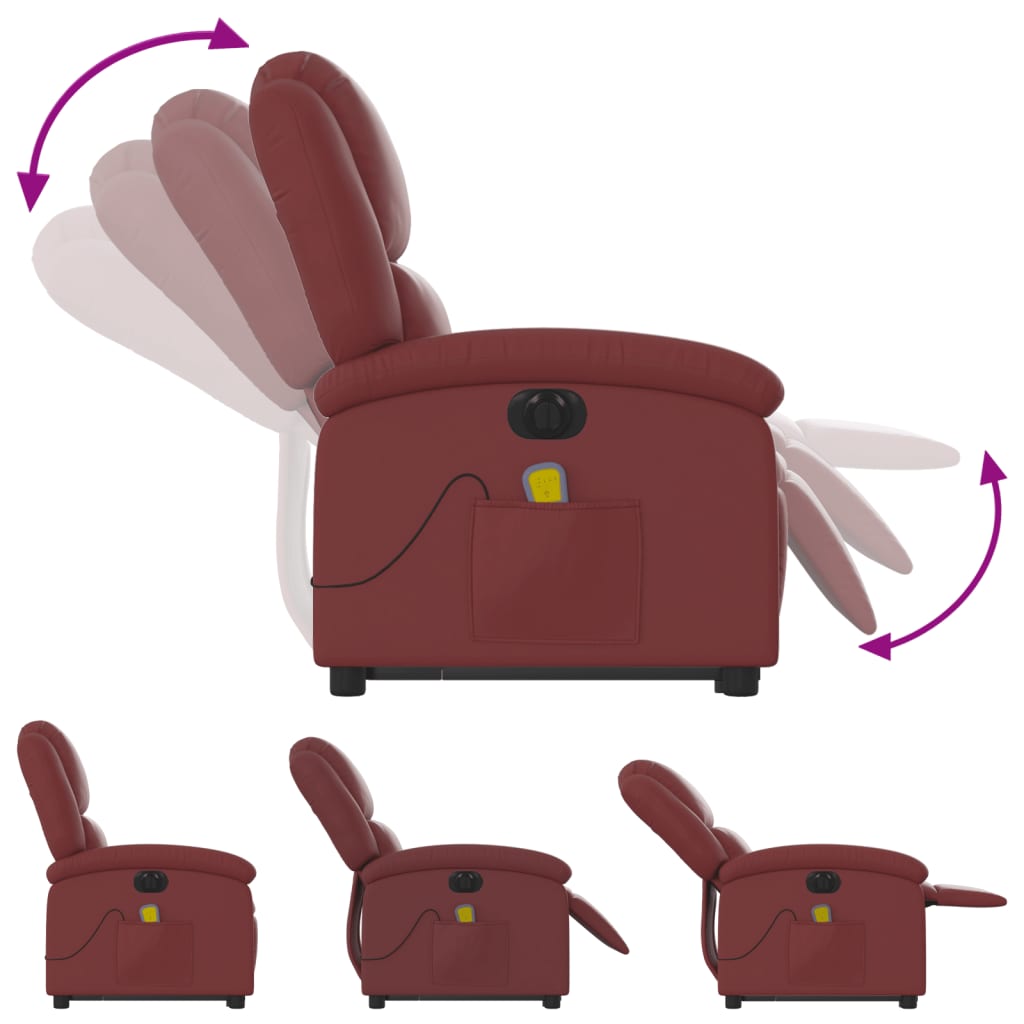 vidaXL Fauteuil inclinable de massage électrique rouge bordeaux