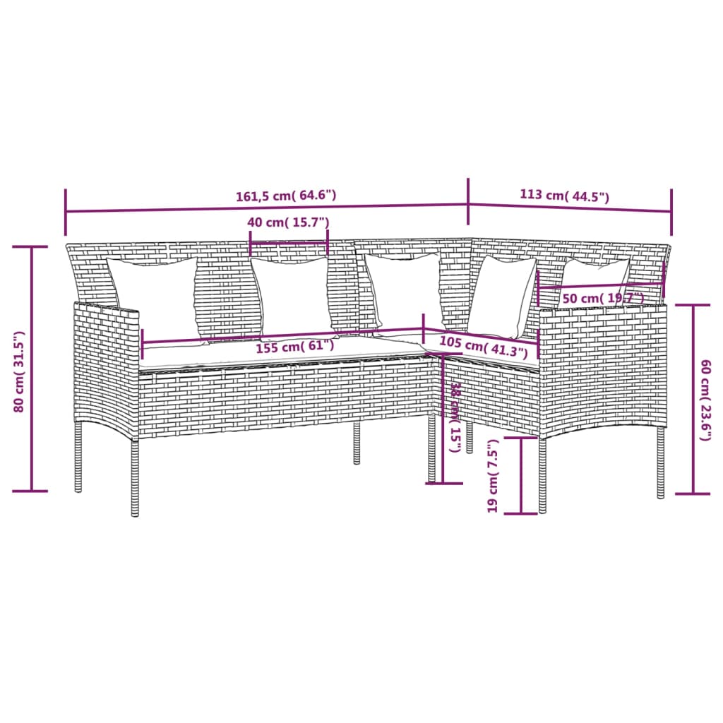 vidaXL Ensemble de canapés en L 5pcs avec coussins résine tressée gris