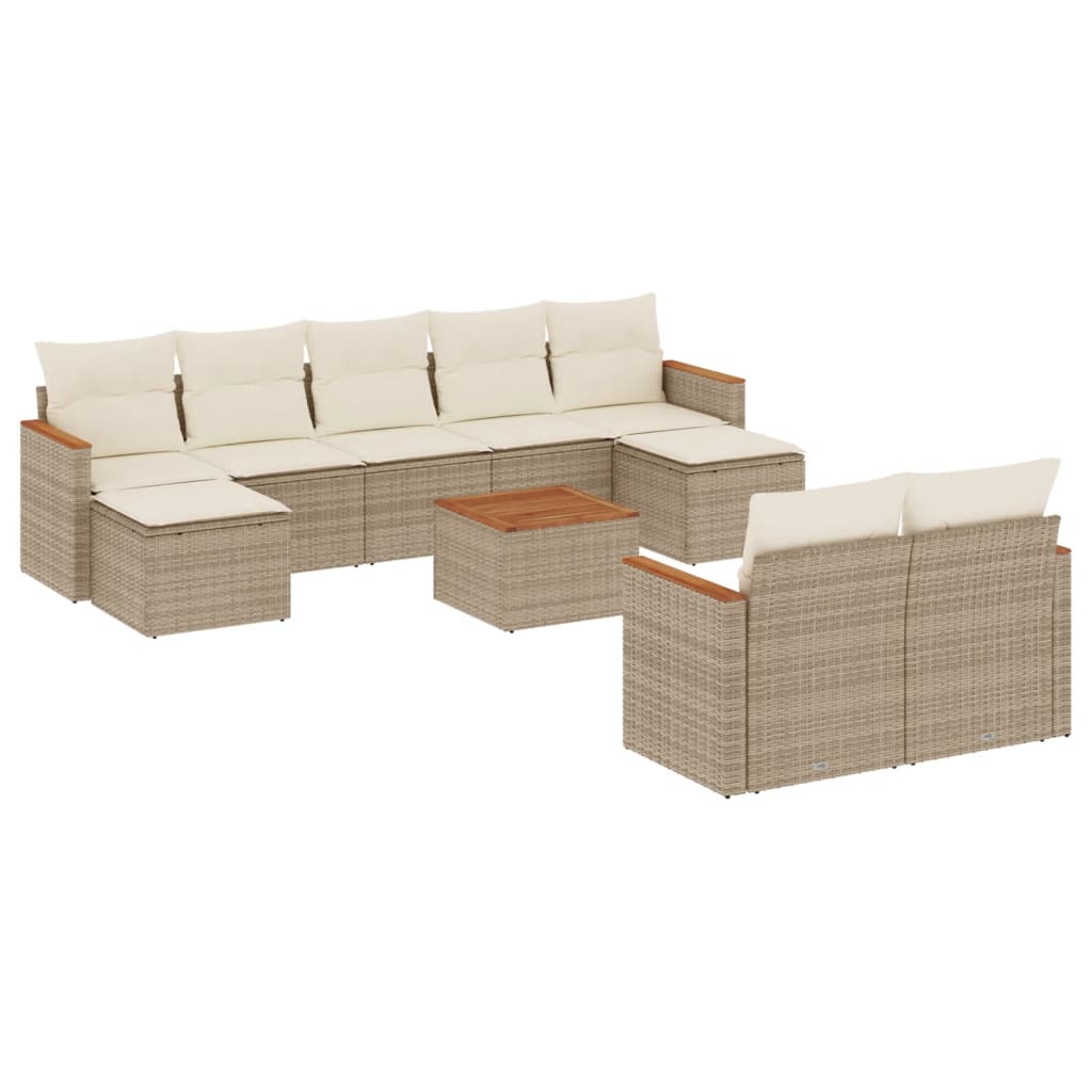 vidaXL Salon de jardin avec coussins 10 pcs beige résine tressée