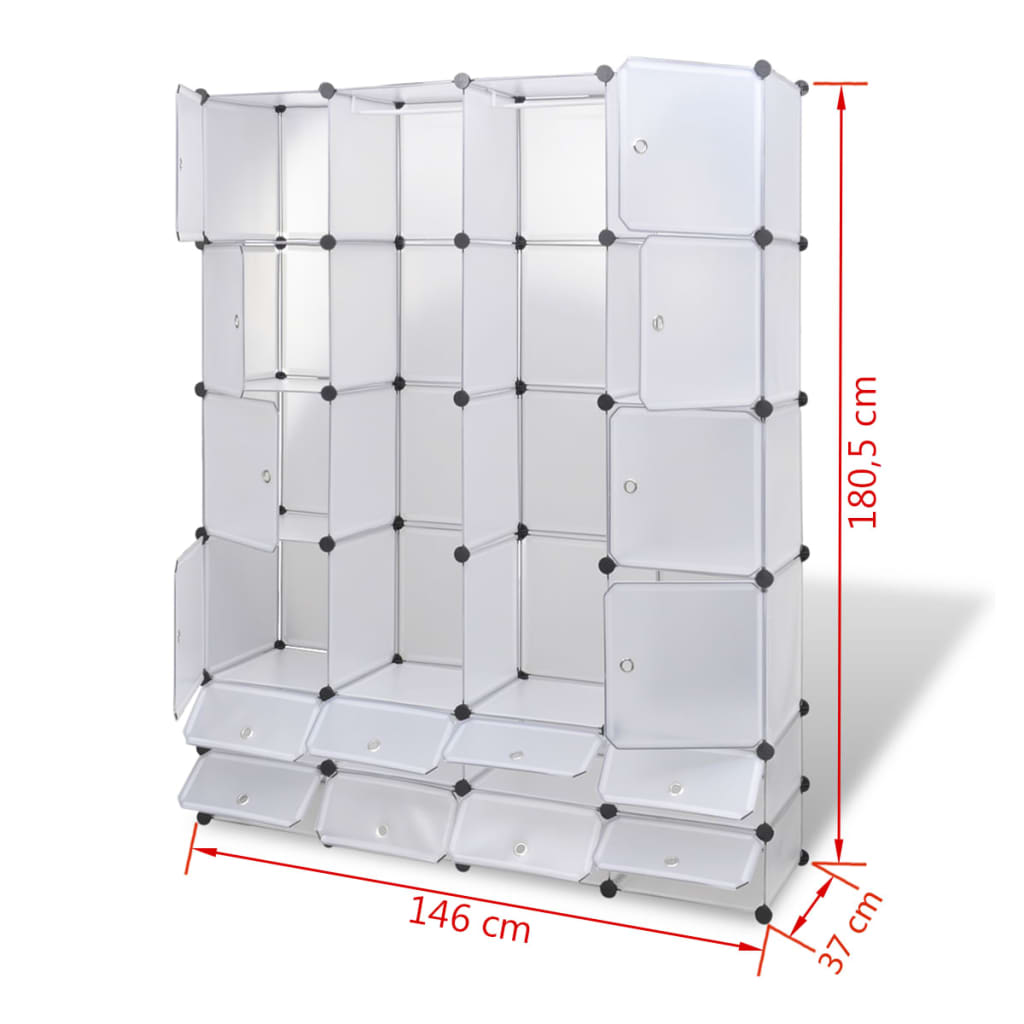 vidaXL Cabinet modulable avec 18 compartiments blanc 37x146x180,5 cm
