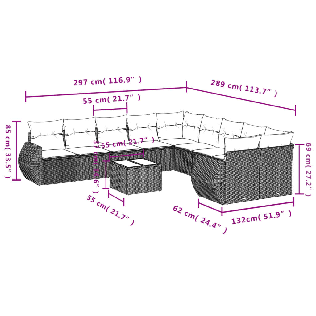 vidaXL Salon de jardin 11 pcs avec coussins noir résine tressée