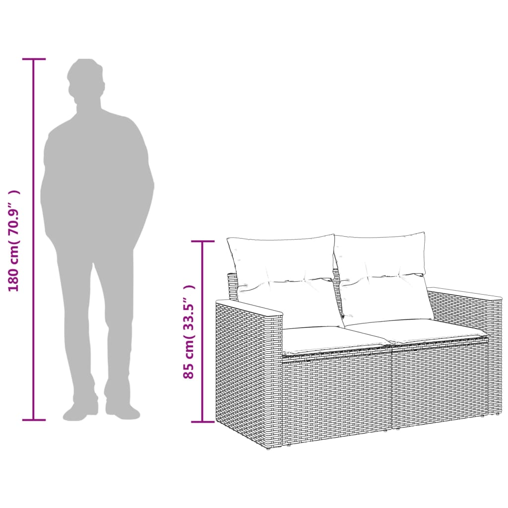 vidaXL Canapé de jardin avec coussins 2 places noir résine tressée