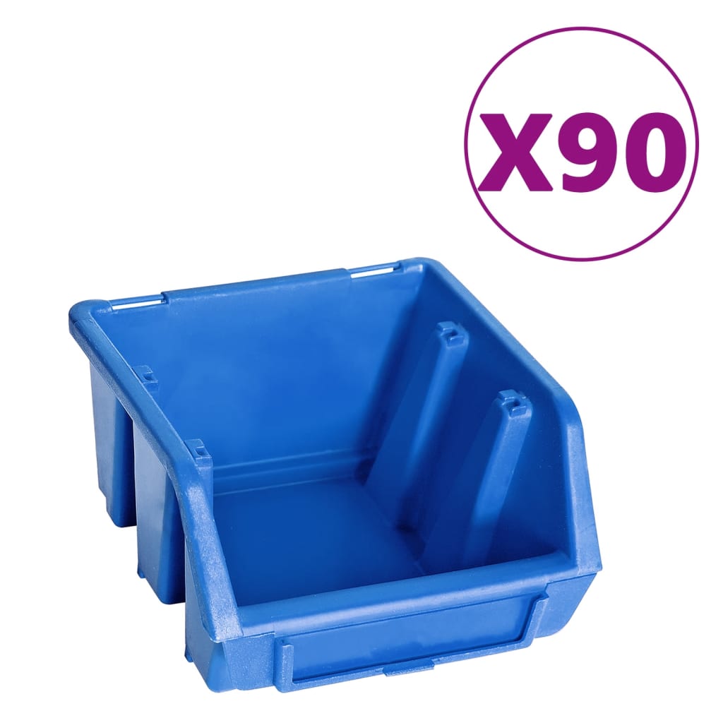 vidaXL Kit de bacs de stockage et panneaux muraux 96 pcs Bleu et noir