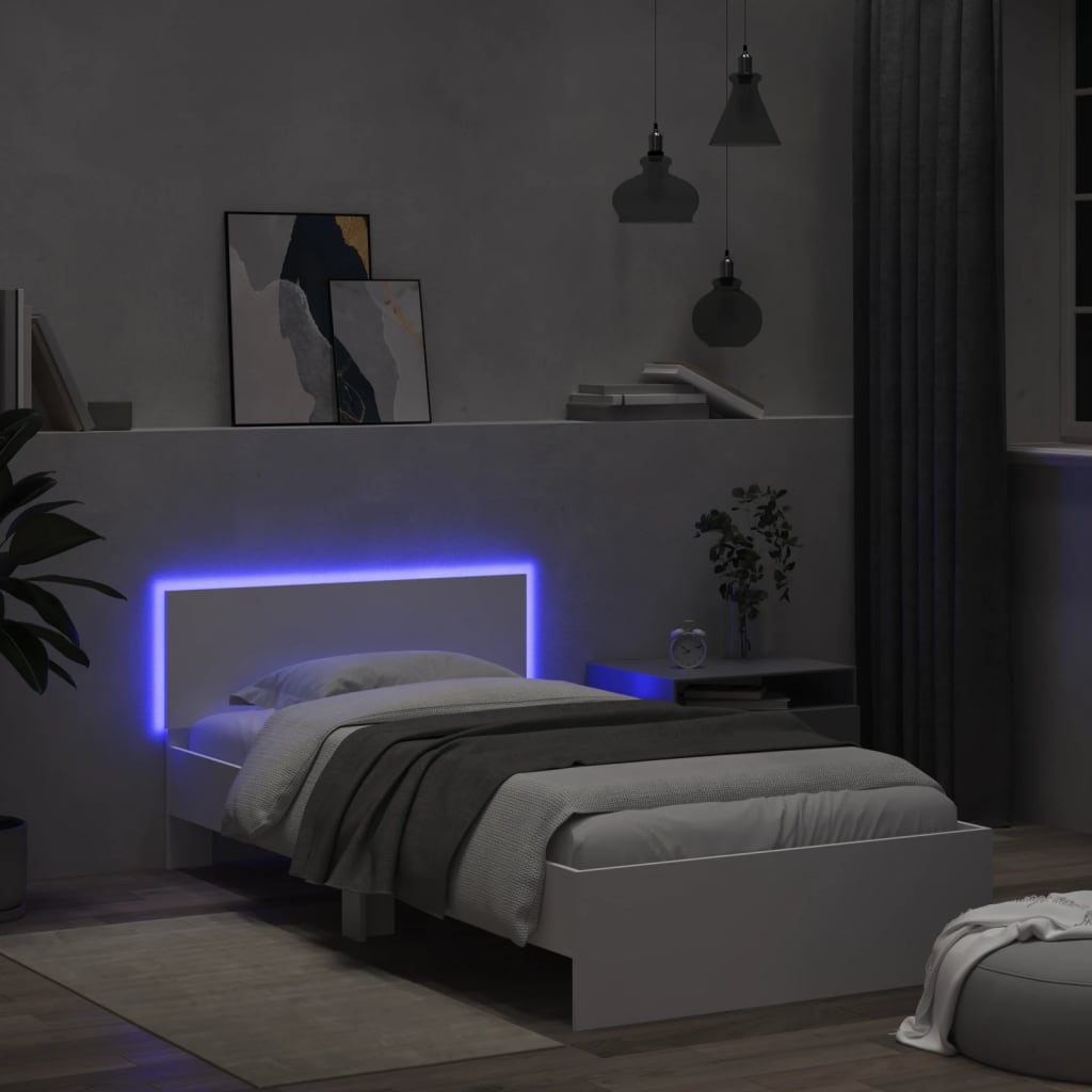 vidaXL Cadre de lit avec tête de lit et lumières LED blanc 100x200 cm