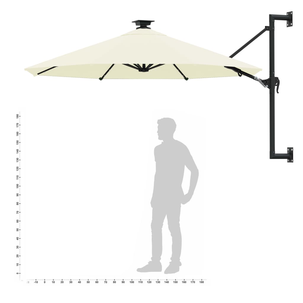 vidaXL Parasol mural de jardin avec LED 300 cm sable