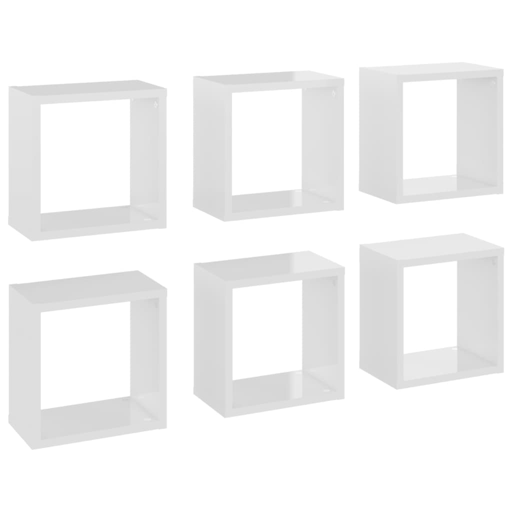 vidaXL Étagères cube murales 6 pcs Blanc brillant 26x15x26 cm