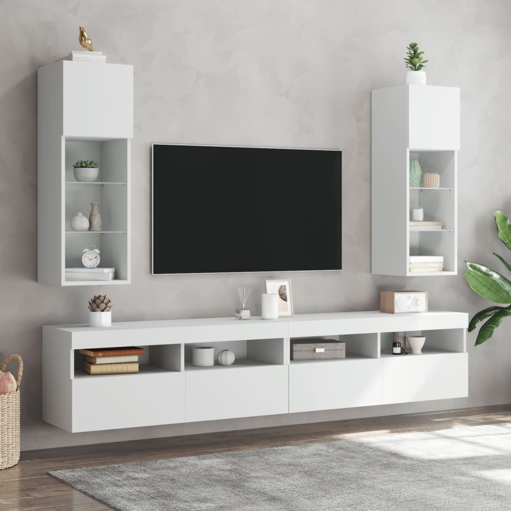 vidaXL Meubles TV avec lumières LED 2 pcs blanc 30,5x30x90 cm
