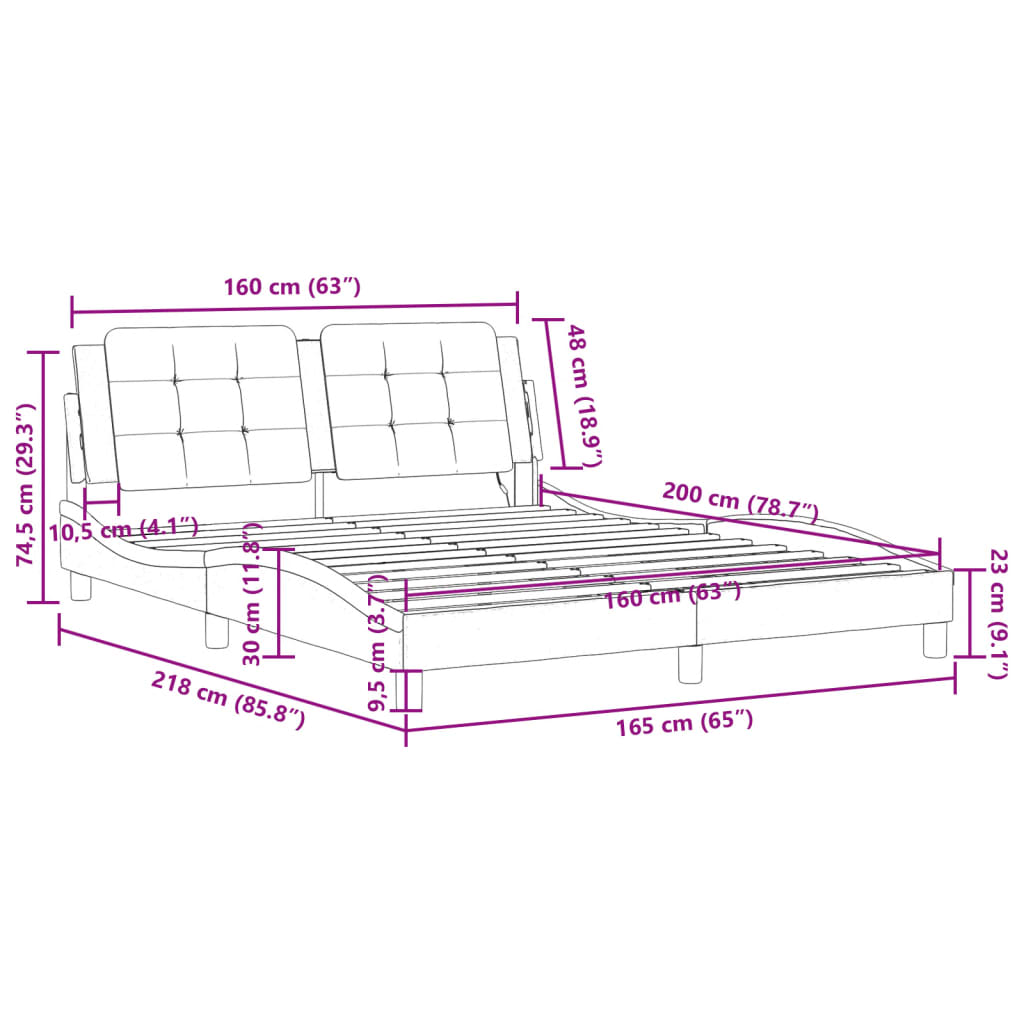 vidaXL Cadre de lit avec lumières LED blanc noir 160x200 cm similicuir