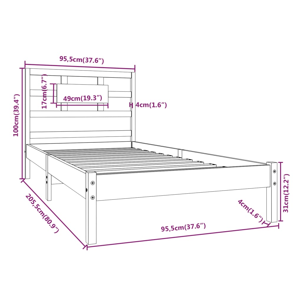 vidaXL Cadre de lit sans matelas blanc 90x200 cm bois massif