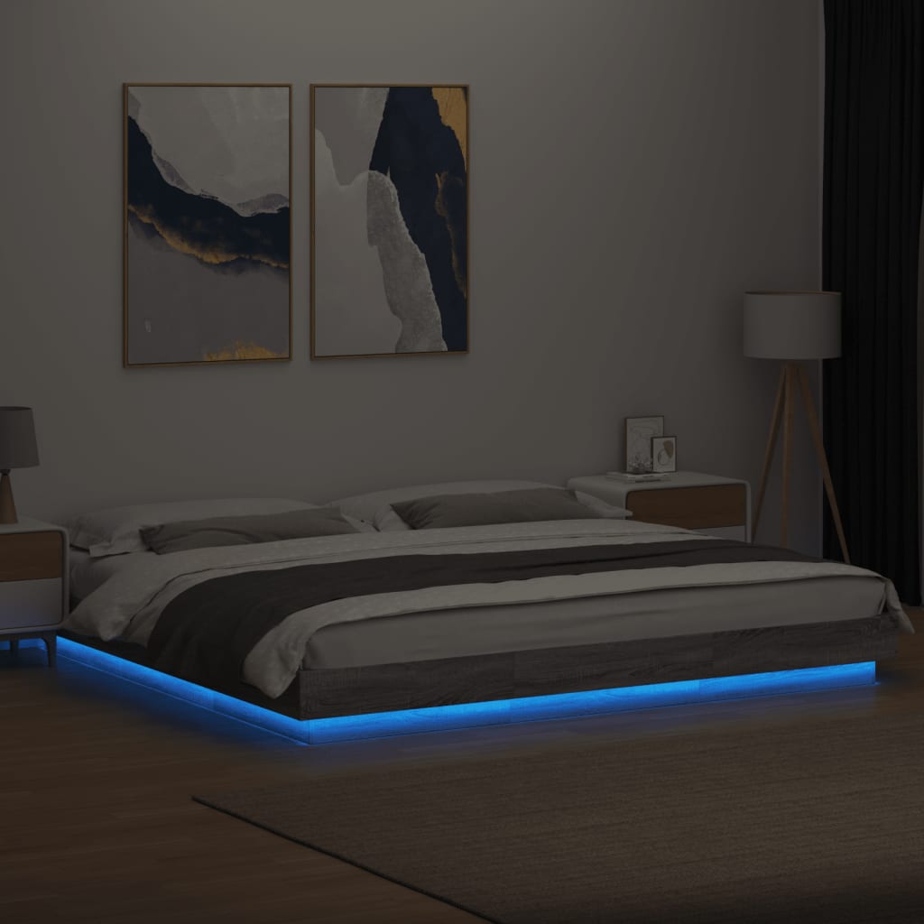 vidaXL Cadre de lit avec lumières LED sonoma gris 180x200 cm