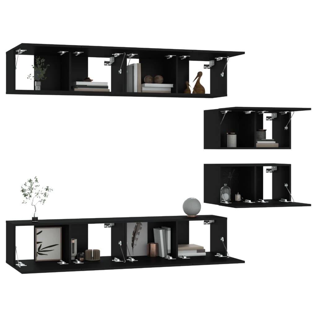 vidaXL Ensemble de meubles TV 6 pcs Noir Bois d'ingénierie