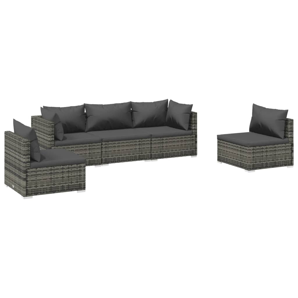 vidaXL Salon de jardin 5 pcs avec coussins Résine tressée Gris