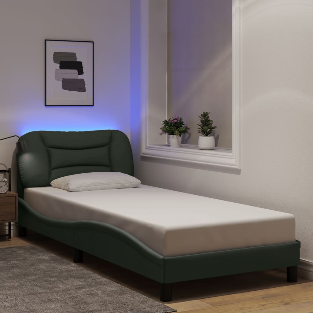 vidaXL Cadre de lit avec lumières LED gris foncé 90x200 cm tissu