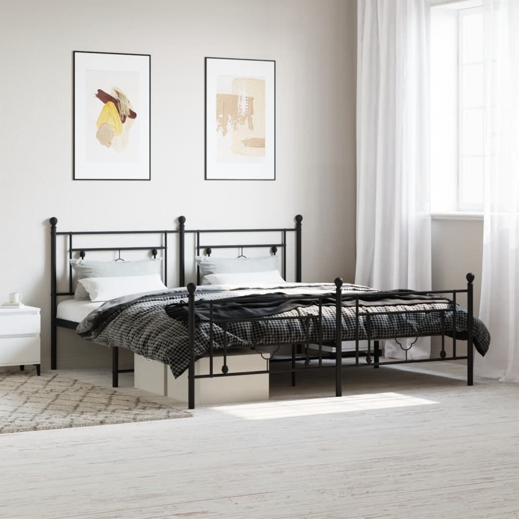 vidaXL Cadre de lit métal sans matelas avec pied de lit noir 183x213cm