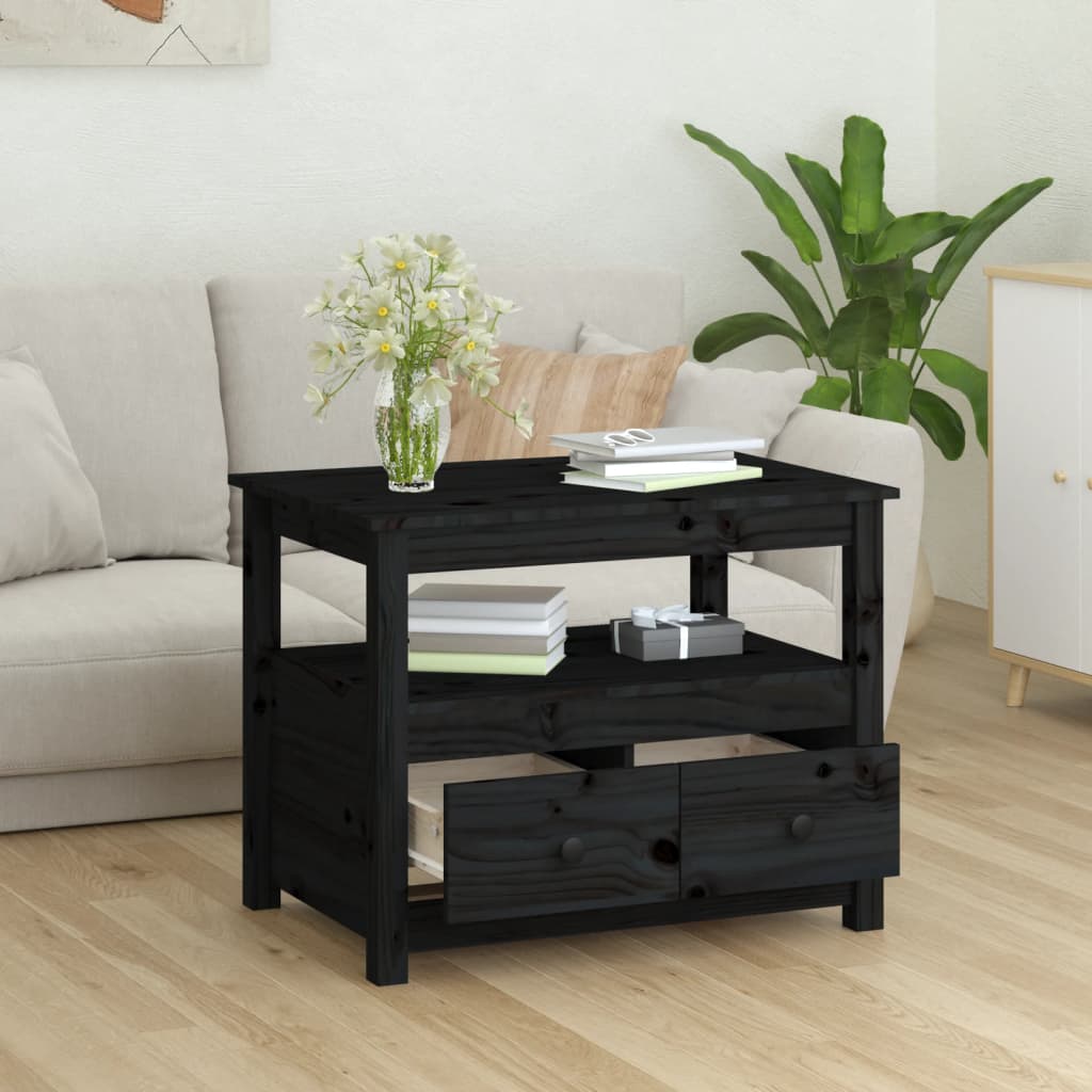 vidaXL Table basse Noir 71x49x55 cm Bois massif de pin