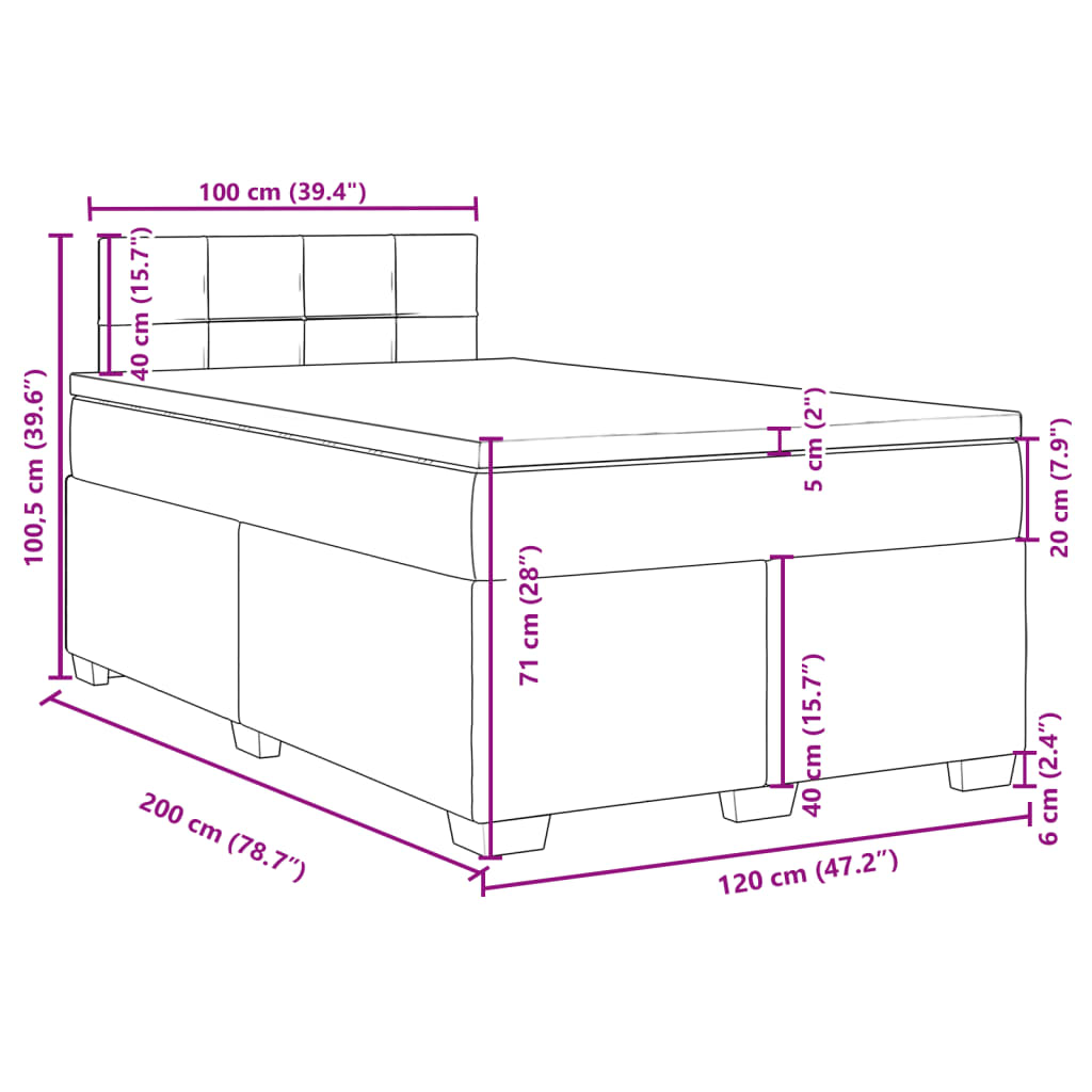 vidaXL Sommier à lattes de lit avec matelas Noir 120x200 cm Tissu