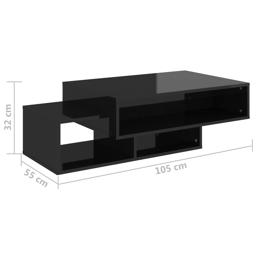 vidaXL Table basse Noir brillant 105x55x32 cm Aggloméré