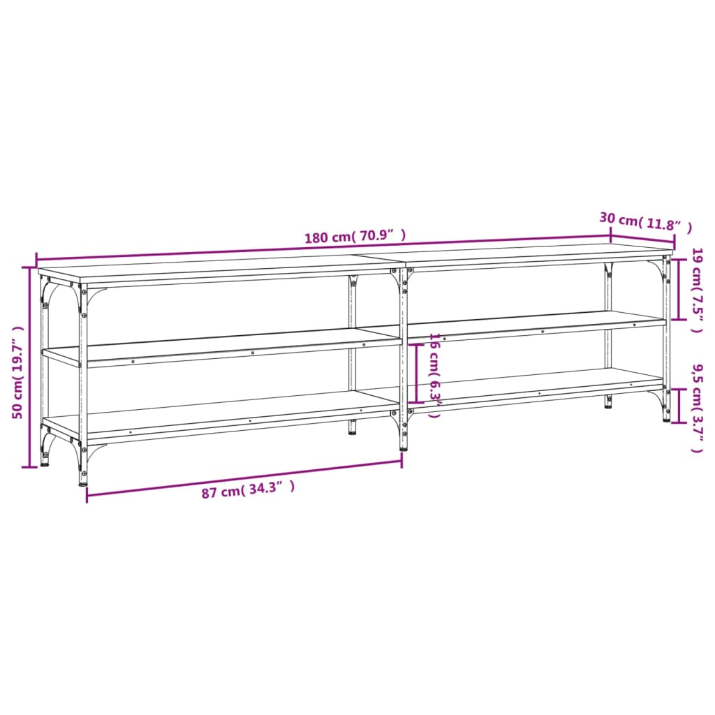 vidaXL Meuble TV chêne sonoma 180x30x50 cm bois d'ingénierie et métal