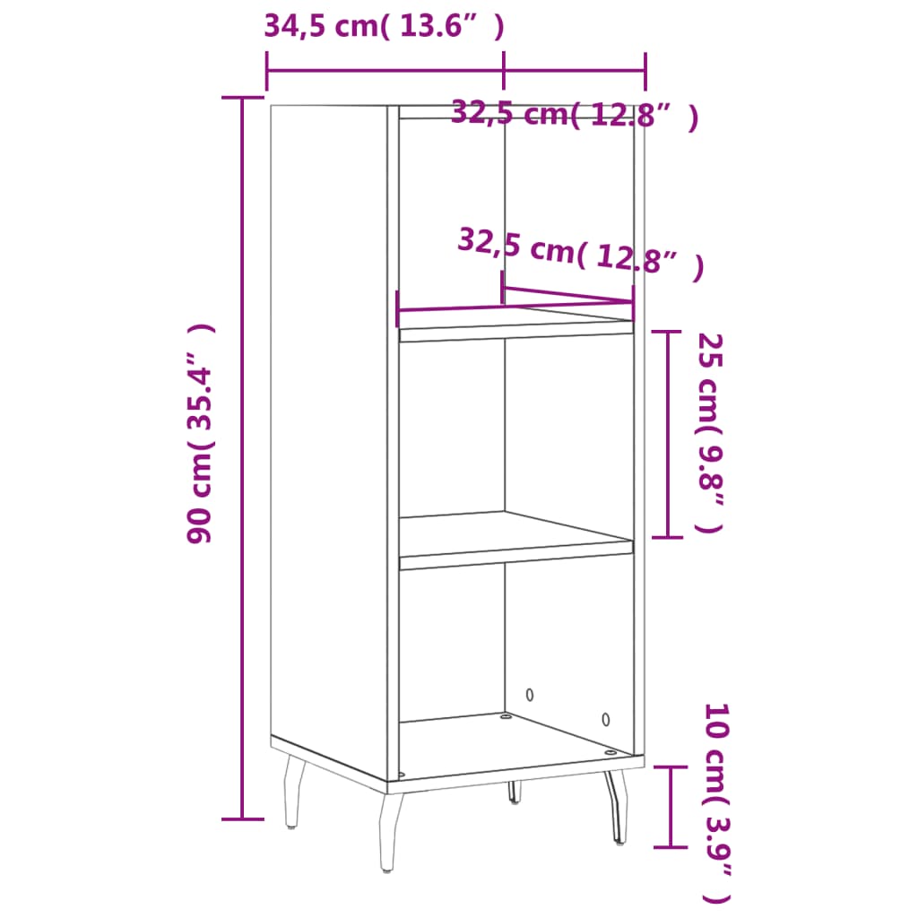 vidaXL Buffet sonoma gris 34,5x32,5x90 cm bois d'ingénierie