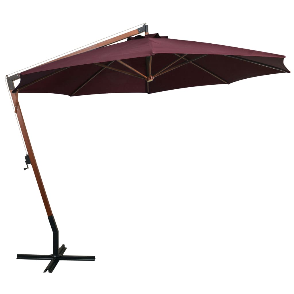 vidaXL Parasol de jardin suspendu et mât rouge bordeaux bois de sapin