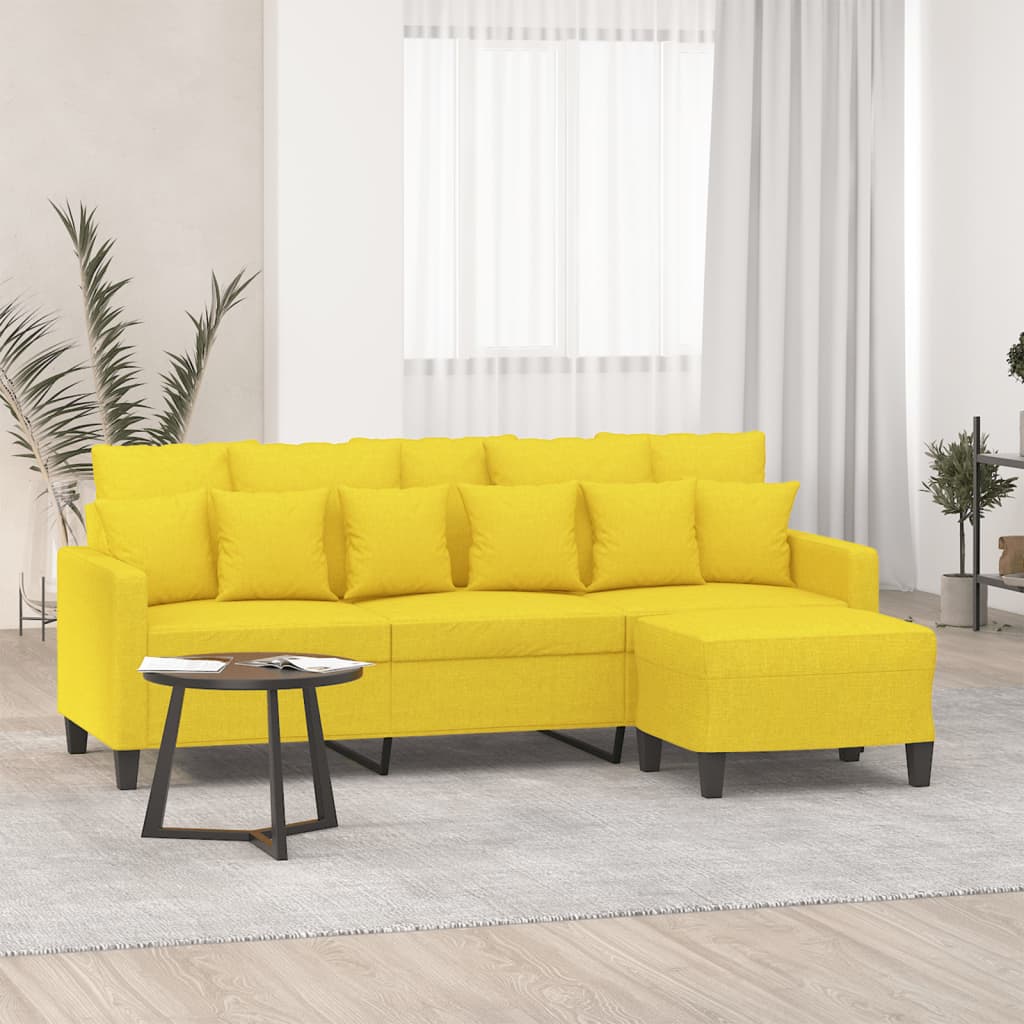 vidaXL Canapé à 3 places avec repose-pieds Jaune clair 180 cm Tissu