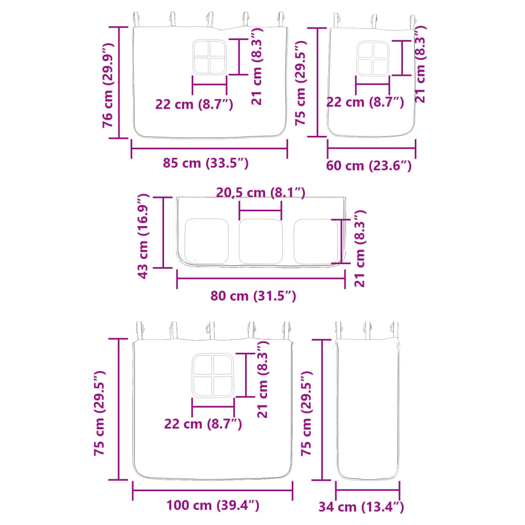 vidaXL Lit superposé sans matelas avec toboggan et rideaux 90x200 cm