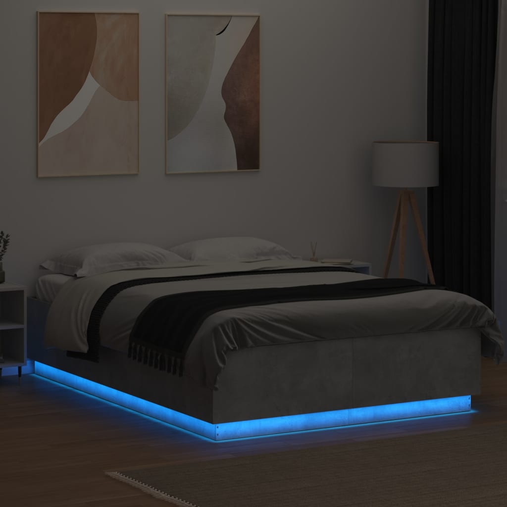 vidaXL Cadre de lit avec lumières LED gris béton 160x200 cm