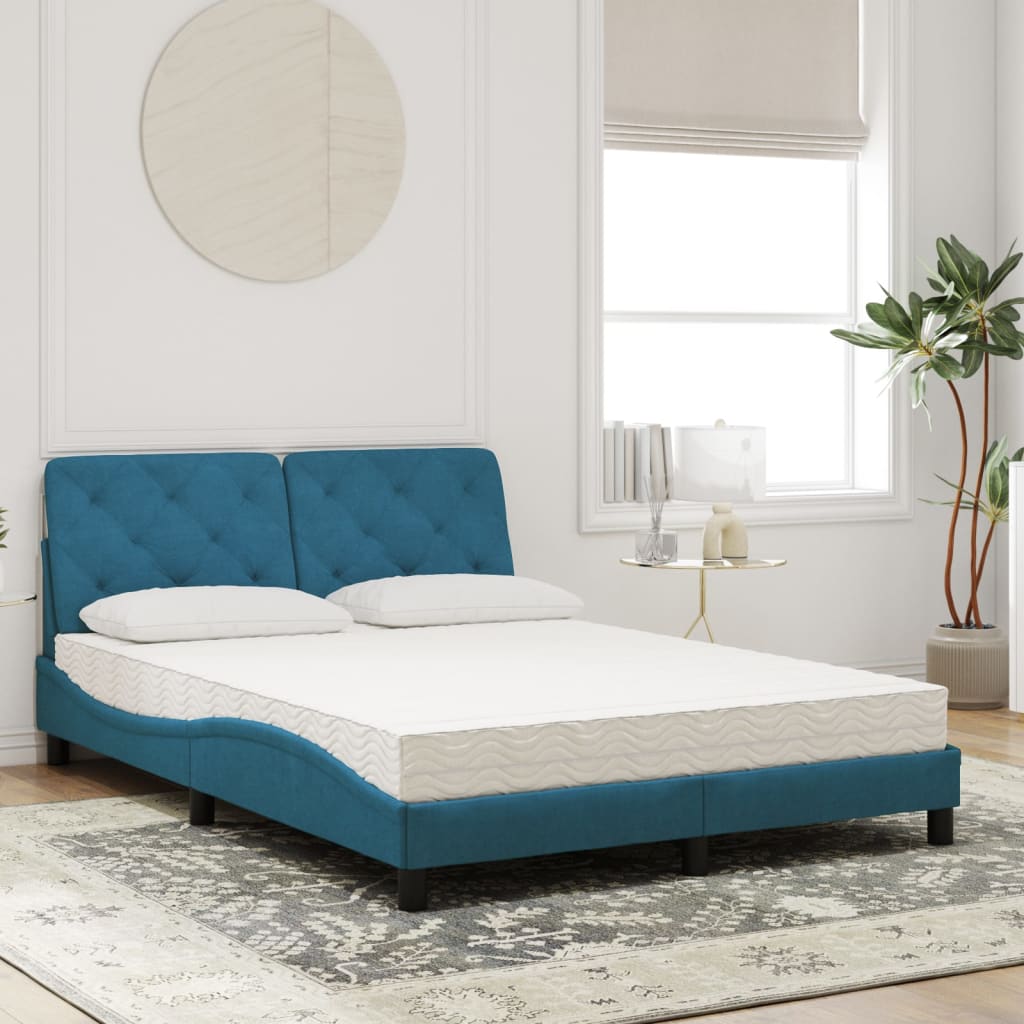 vidaXL Lit avec matelas bleu 140x190 cm velours