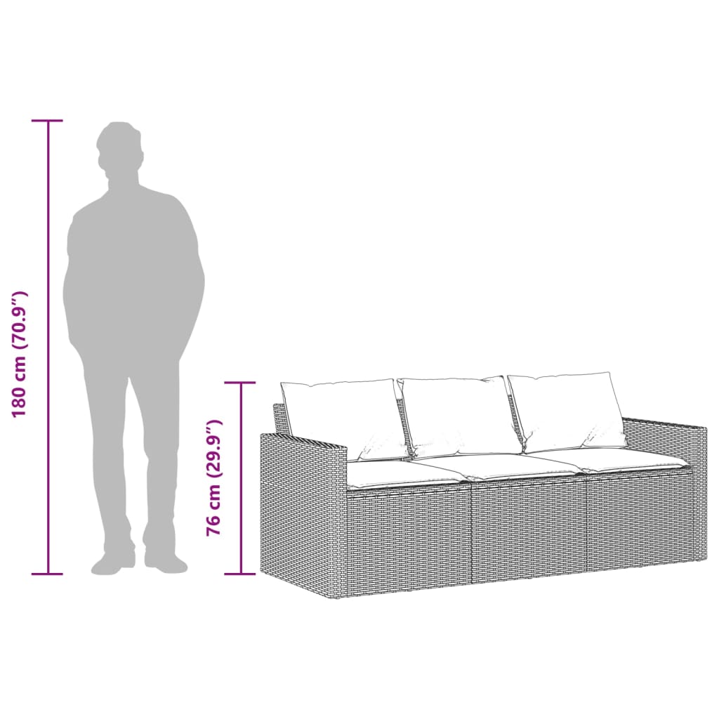 vidaXL Canapé de jardin avec coussins 3 places noir résine tressée