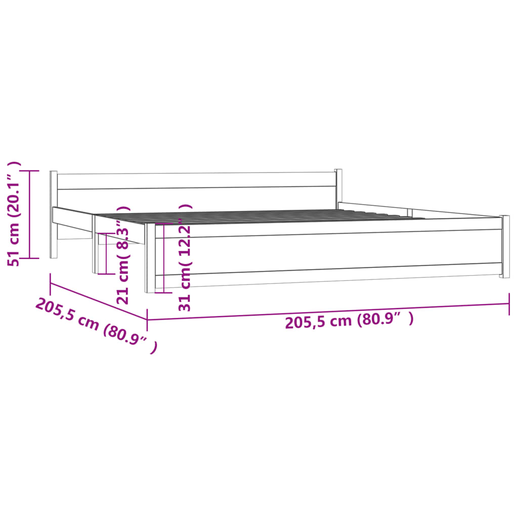 vidaXL Cadre de lit sans matelas marron miel bois massif 200x200 cm