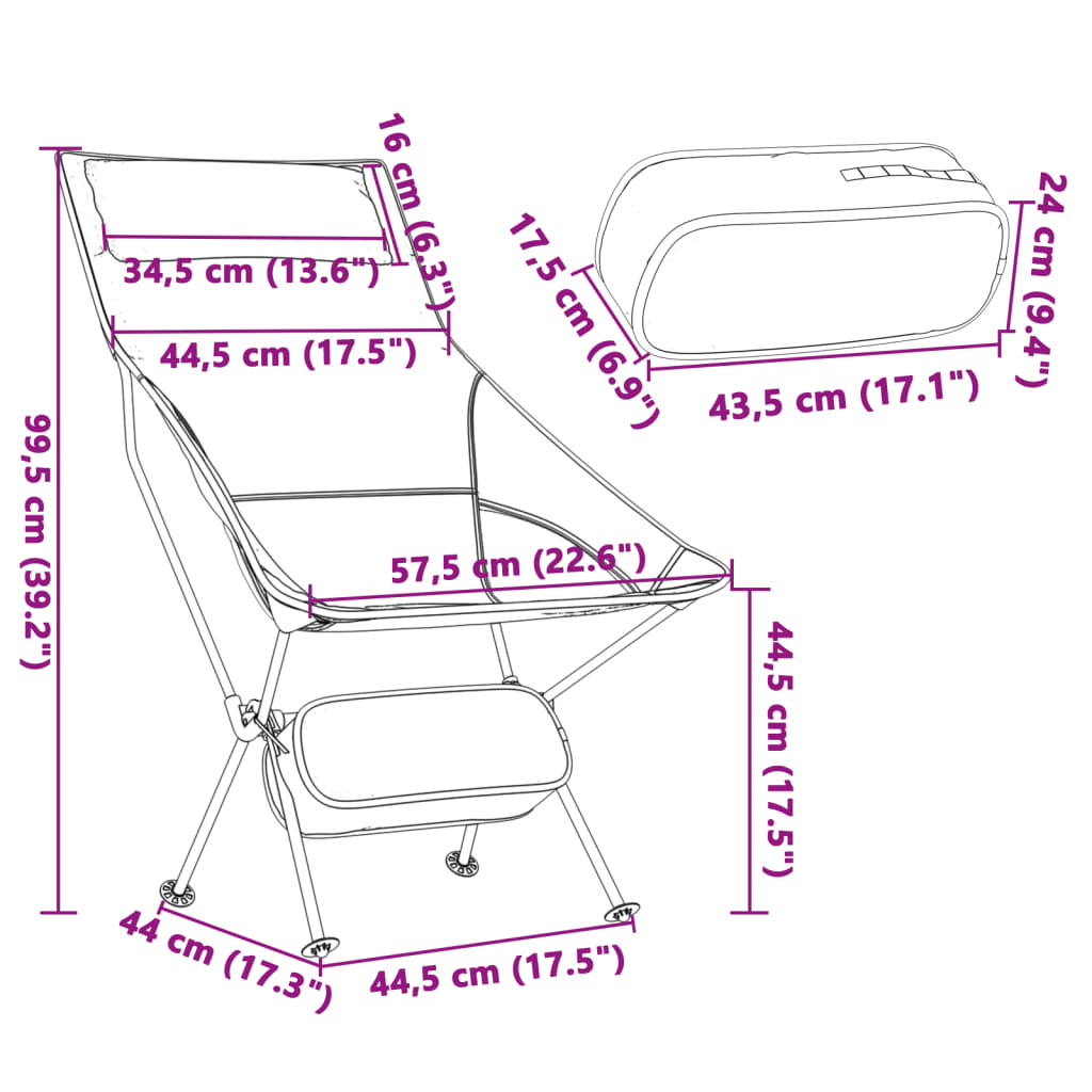 vidaXL Chaise de camping pliables lot de 2 noir tissu oxford aluminium