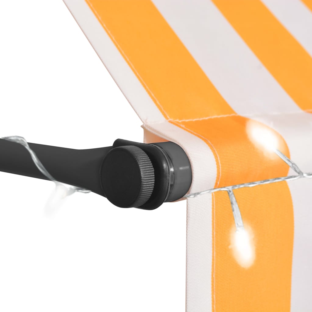 vidaXL Auvent manuel rétractable avec LED 150 cm Blanc et orange