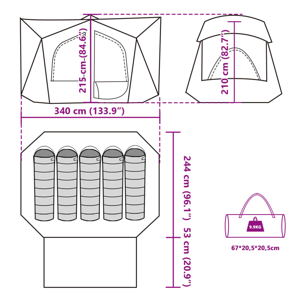 vidaXL Tente de camping de cabine 5 personnes vert imperméable