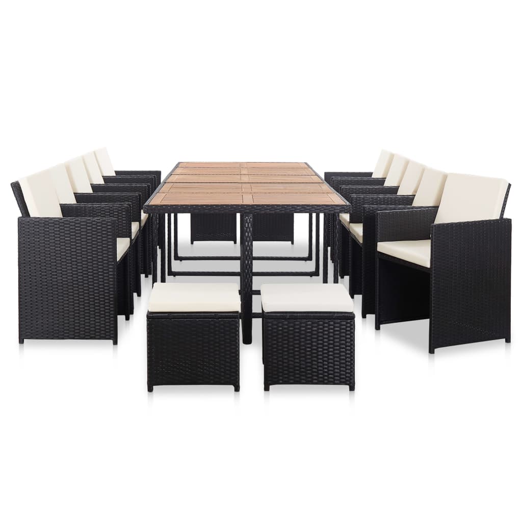 vidaXL Salon de jardin 15 pcs avec coussins Résine tressée Noir