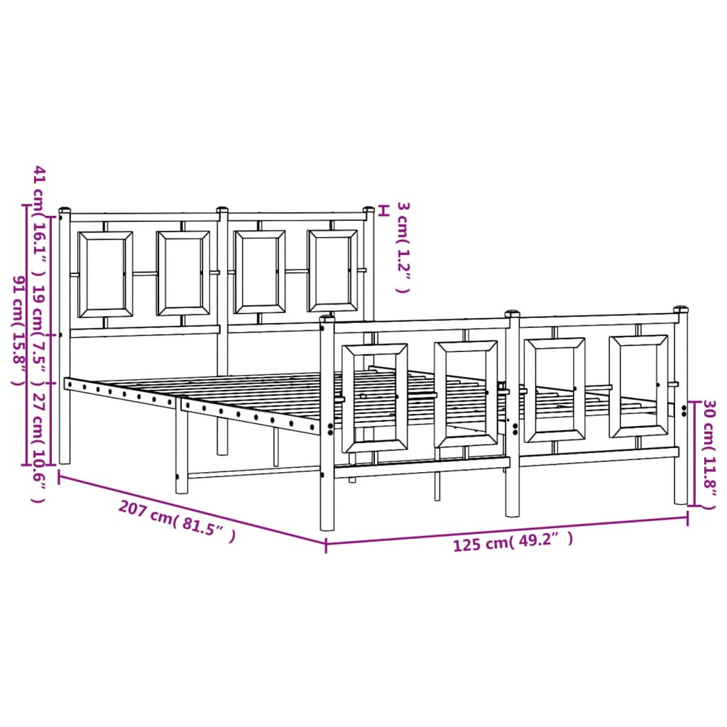 vidaXL Cadre de lit métal sans matelas avec pied de lit noir 120x200cm