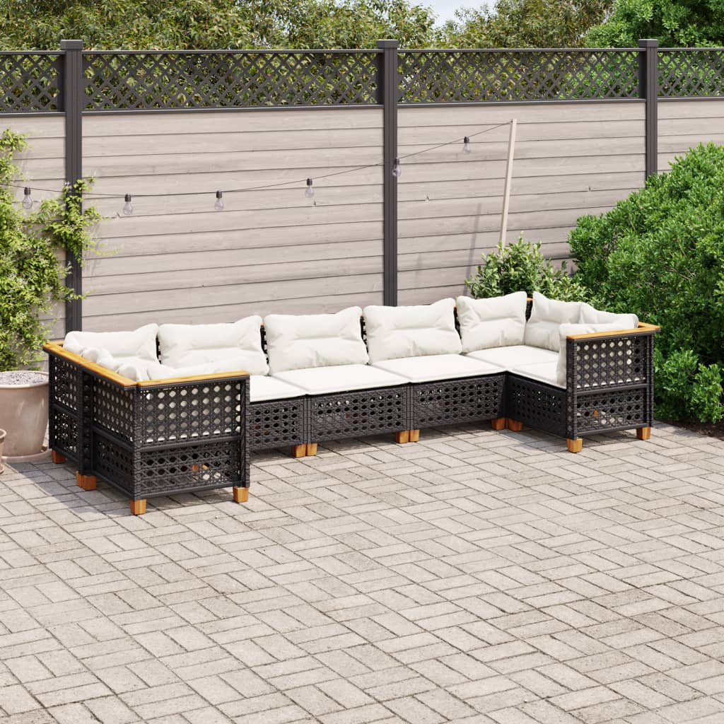 vidaXL Salon de jardin 7 pcs avec coussins noir résine tressée